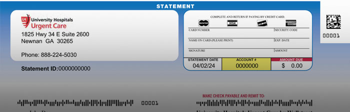 Example header of a UH Urgent Care billing statement